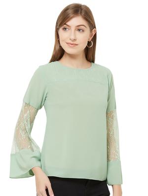 mesh panel bell sleeved top - 16907371 - Standard Image - 2