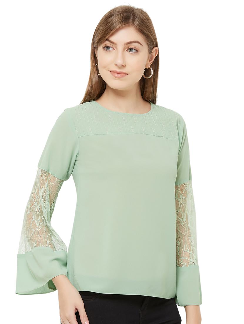 mesh panel bell sleeved top - 16907371 - Zoom Image - 2