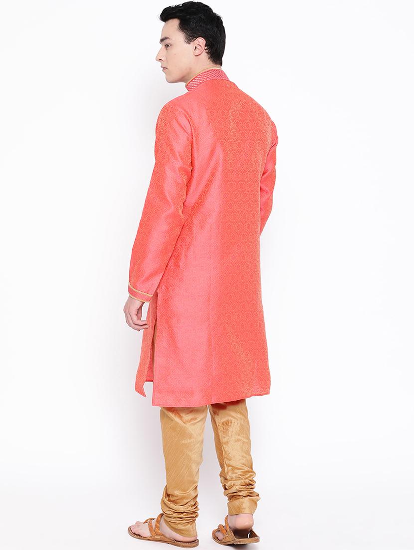 red jacquard kurta pyjama set - 16909262 - Zoom Image - 2