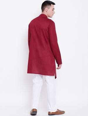 maroon solid asymmetric kurta pyjama set - 16909266 - Standard Image - 2