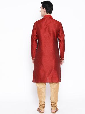 red jacquard kurta pyjama set - 16909268 - Standard Image - 2