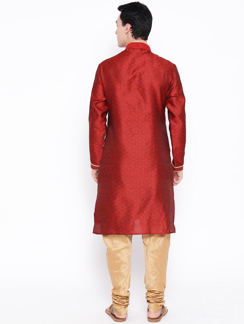 red jacquard kurta pyjama set - 16909268 - Zoom Image - 2