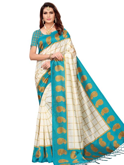 check printed saree with blouse - 16909584 - Very Small Image - 1