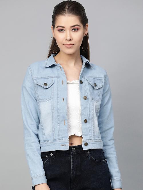 contrast panel denim jacket - 16909807 - Standard Image - 1