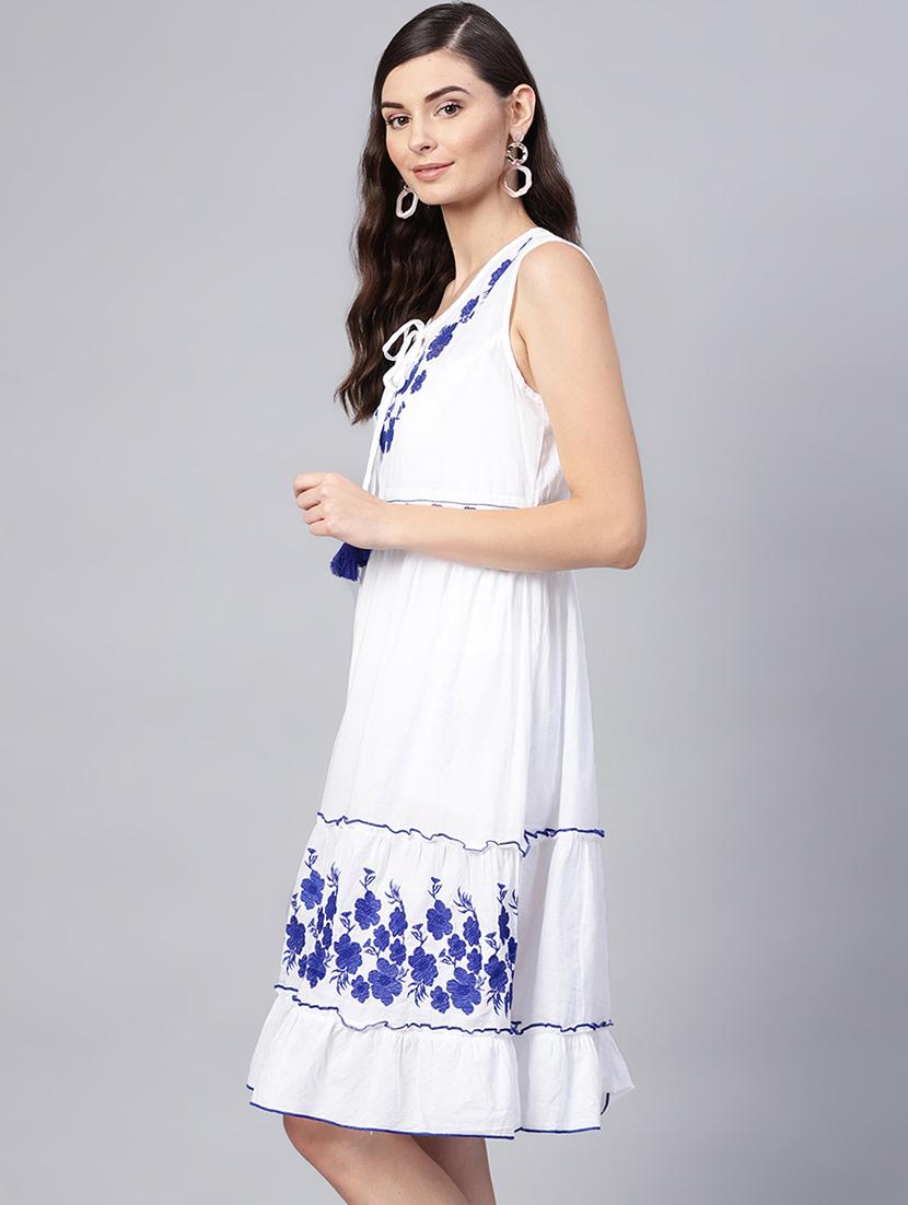 tie up neck embroidered fit & flare dress - 16909816 - Zoom Image - 2