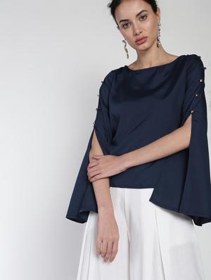 dark blue poly crepe regular top - 16911316 - Standard Image - 2