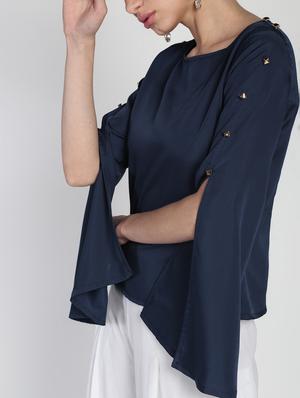 dark blue poly crepe regular top - 16911316 - Standard Image - 5