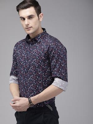 navy blue printed casual shirt - 16912403 - Standard Image - 2