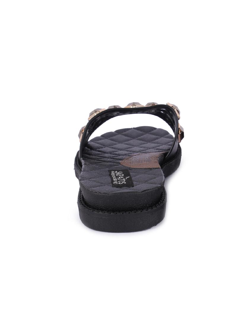 black leatherette slip on sandals - 16915199 - Zoom Image - 2