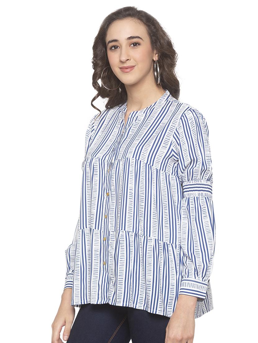 button up mandarin neck top - 16915605 - Zoom Image - 2