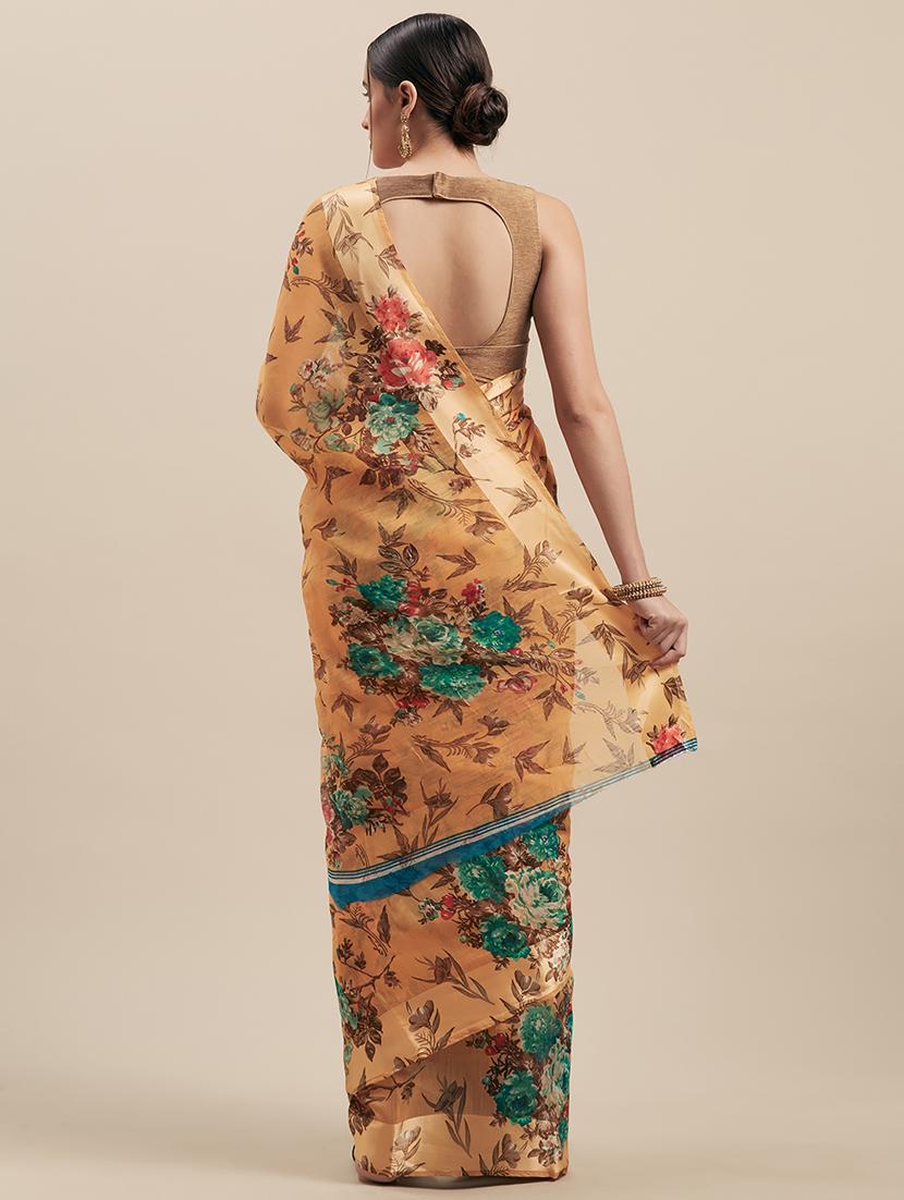 floral woven saree with blouse - 16915942 - Zoom Image - 2