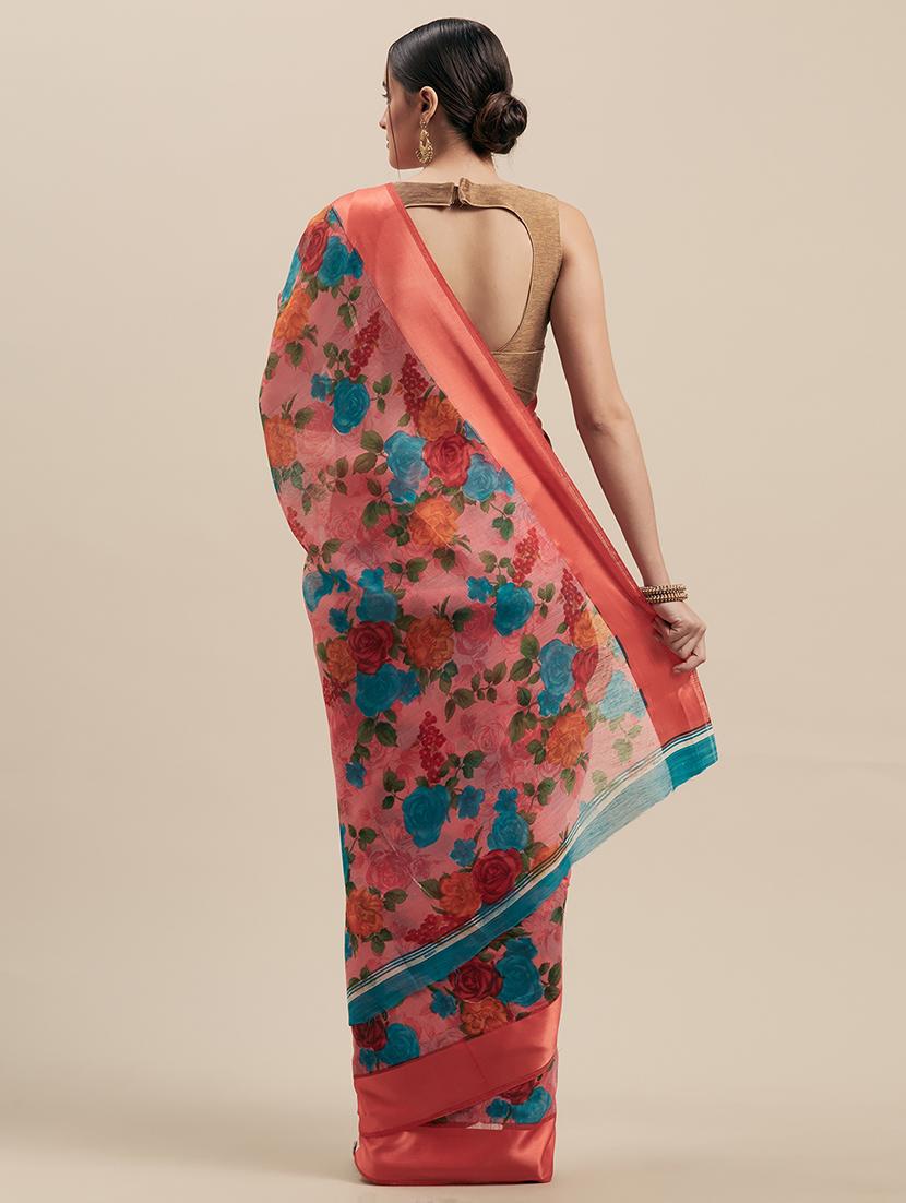 floral woven saree with blouse - 16915944 - Zoom Image - 2