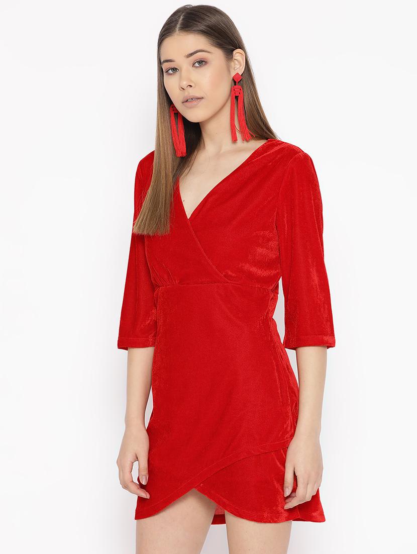 overlap detail velvet sheath dress - 16921431 - Zoom Image - 2