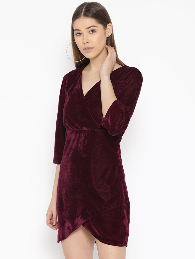 overlap detail velvet sheath dress - 16921432 - Zoom Image - 2