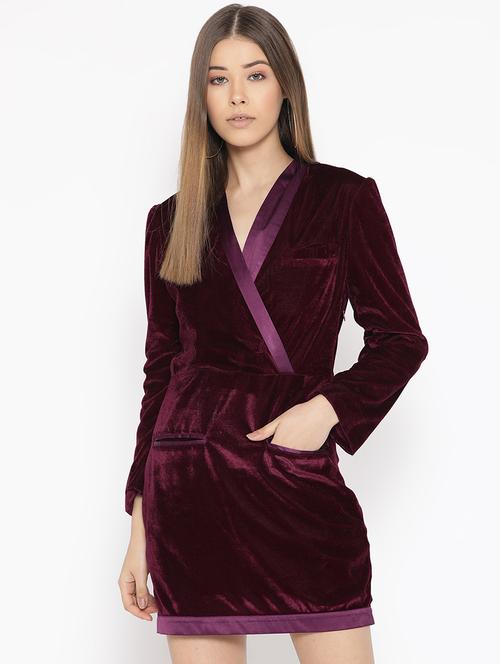 overlap neck slit pocket sheath dress - 16921440 - Standard Image - 1
