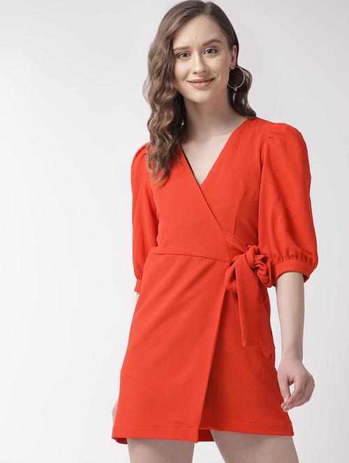 puff sleeves wrap dress - 16925839 - Standard Image - 1
