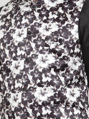 black printed silk nehru jacket - 16927422 - Standard Image - 5