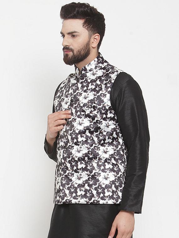 black printed silk nehru jacket - 16927422 - Zoom Image - 2