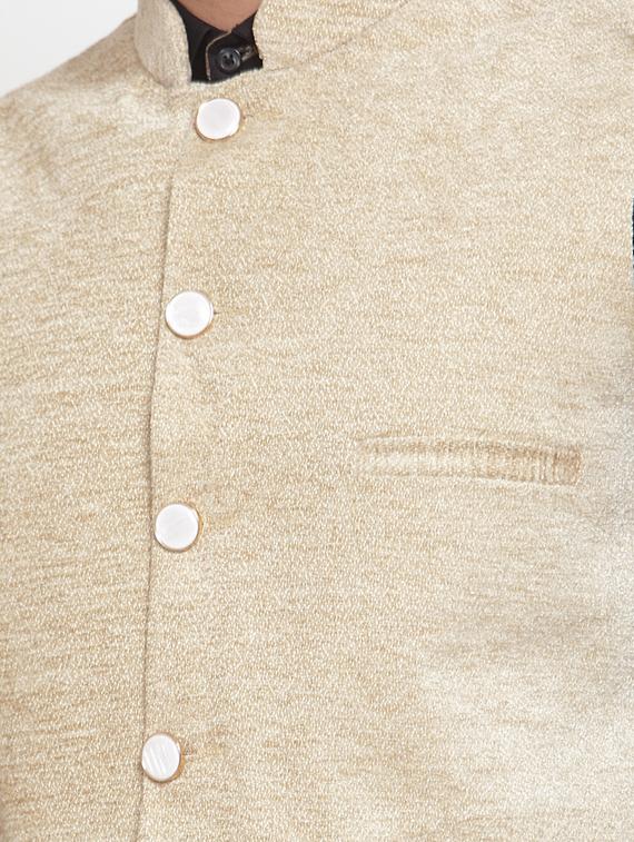 beige solid silk nehru jacket - 16927425 - Zoom Image - 5