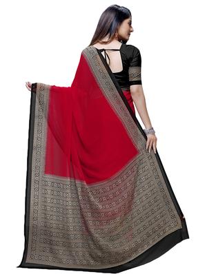 solid bordered saree with blouse - 16928878 - Standard Image - 2