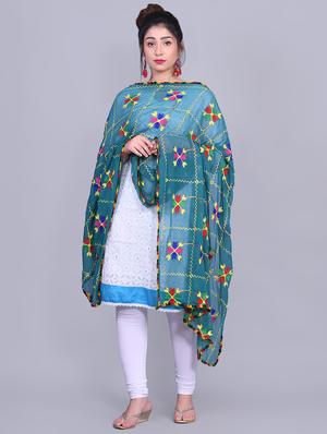 self design phulkari dupatta - 16929036 - Standard Image - 2