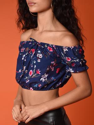 off shoulder floral blouson crop top - 16936311 - Standard Image - 5