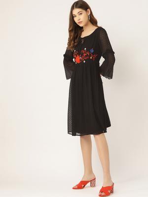 bell sleeves dobby a-line dress - 16940204 - Standard Image - 2