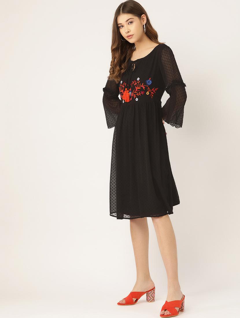 bell sleeves dobby a-line dress - 16940204 - Zoom Image - 2