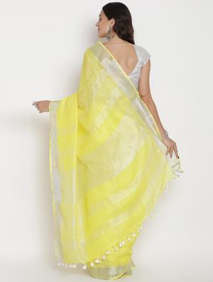 solid handloom saree with blouse - 16940667 - Standard Image - 2