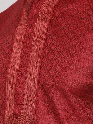 red pure silk jacquard kurta churidar set - 16943247 - Standard Image - 5