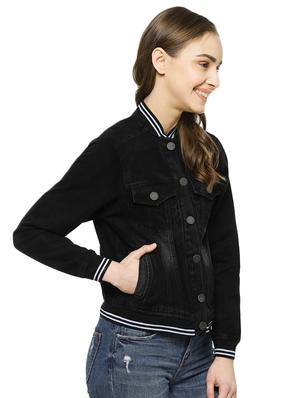 varsity ribbed cropped denim jacket - 16943315 - Standard Image - 2