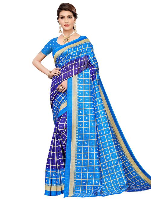 checkered mysore silk saree with blouse - 16947252 - Very Small Image - 1