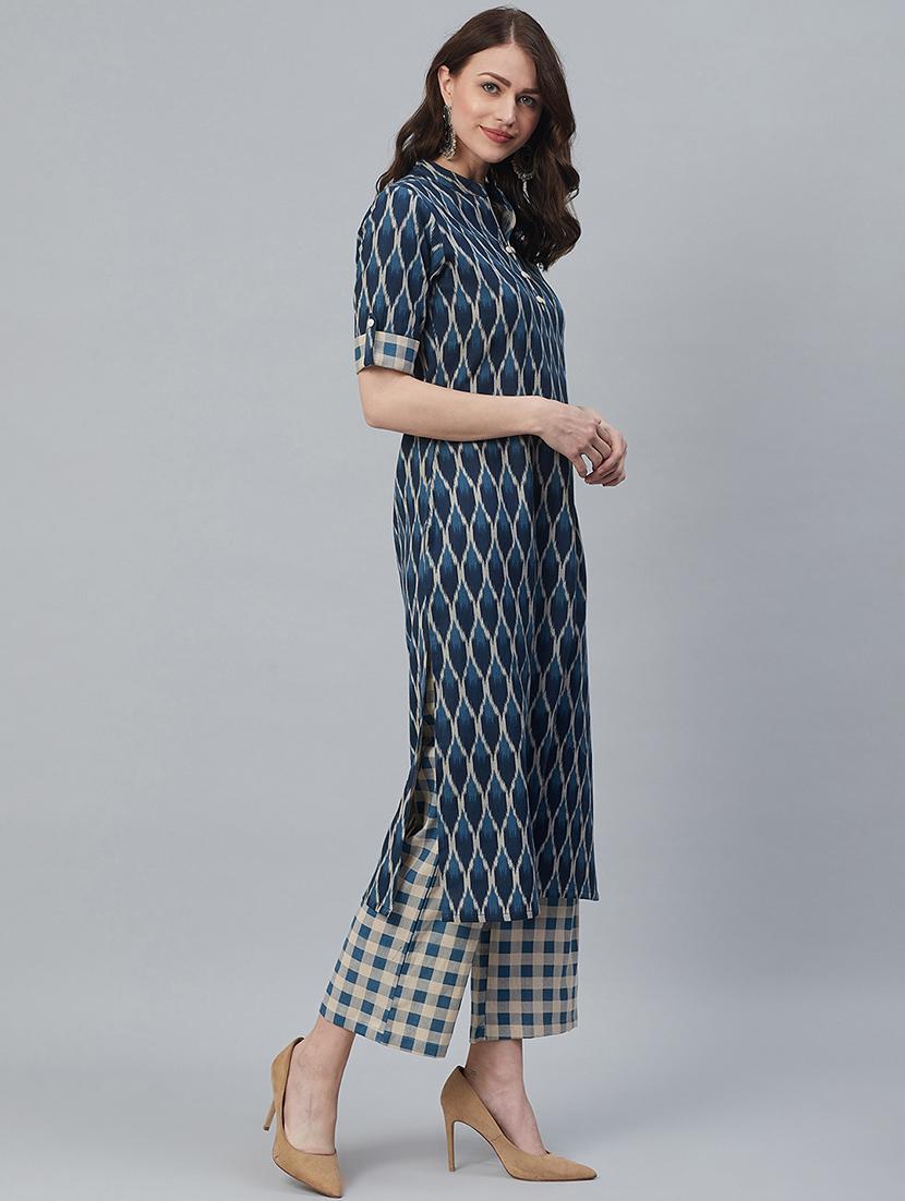 ikat kurta palazzo set - 16949412 - Zoom Image - 2