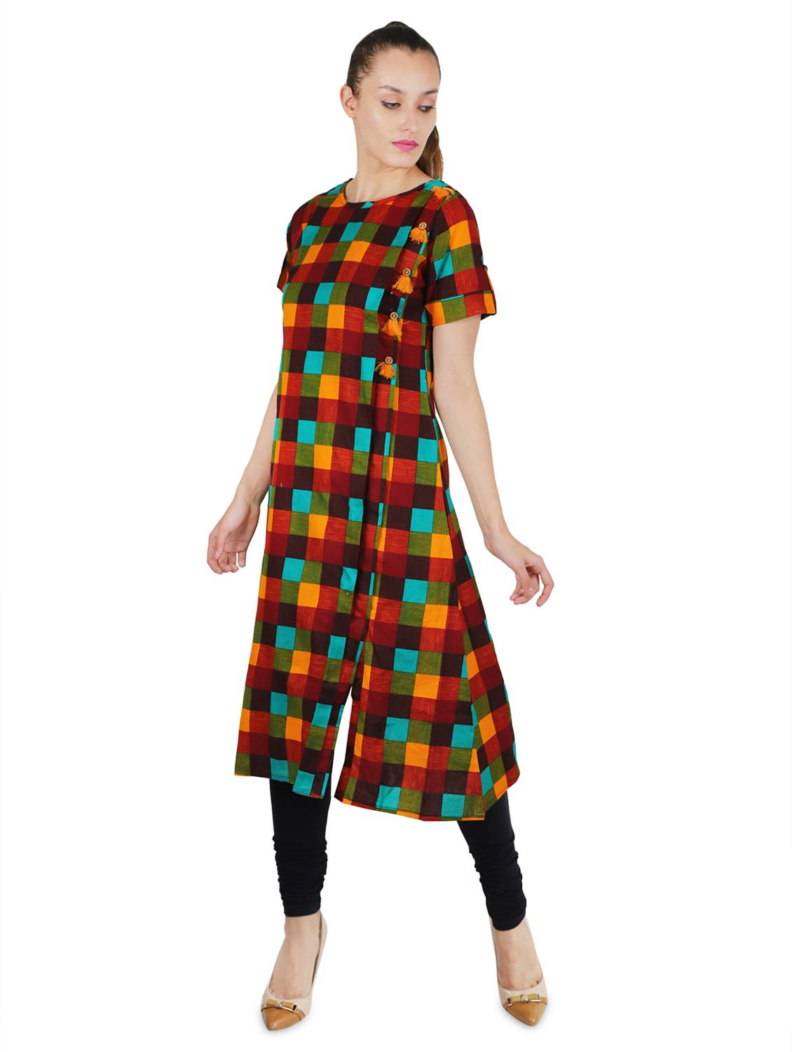 checkered a-line kurta - 16950200 - Zoom Image - 2