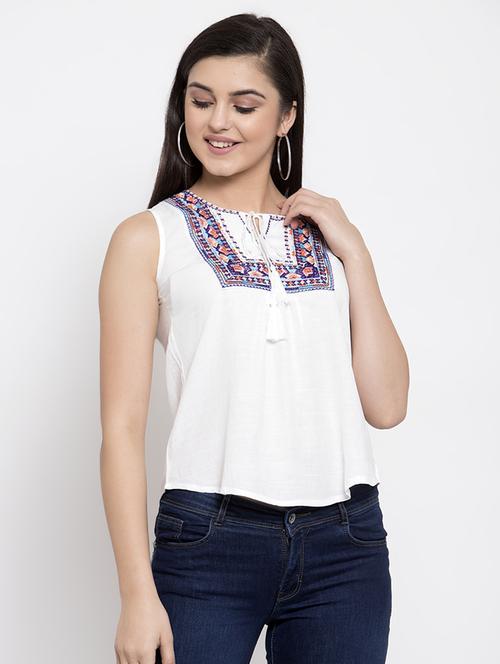 tie up neck embroidered top - 16950684 - Very Small Image - 1