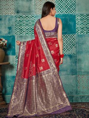 bordered banarasi saree with blouse - 16950891 - Standard Image - 2