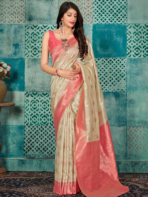 bordered banarasi saree with blouse - 16950897 - Very Small Image - 1