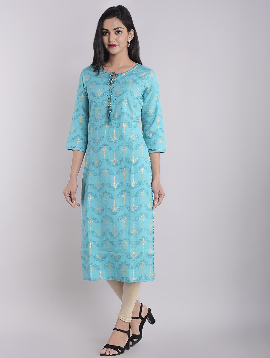 gold print straight kurta - 16952150 - Zoom Image - 2