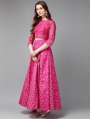 foil print panelled lehenga - 16953120 - Standard Image - 2