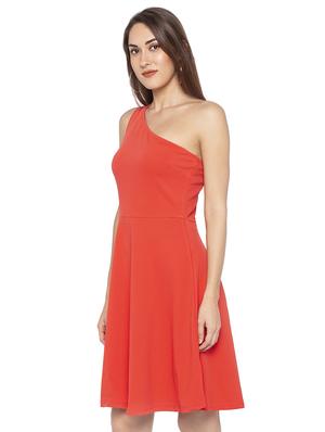 single shoulder solid skater dress - 16954123 - Standard Image - 2
