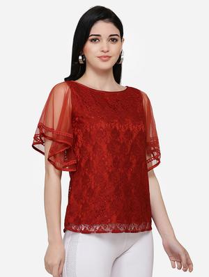 flutter sleeves laced top - 16958173 - Standard Image - 2