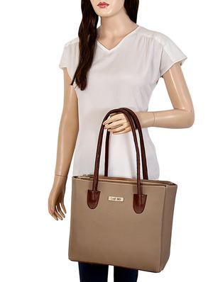 beige leatherette (pu) regular handbag - 16961517 - Standard Image - 5