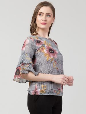 boat neck checkered top - 16969861 - Standard Image - 2