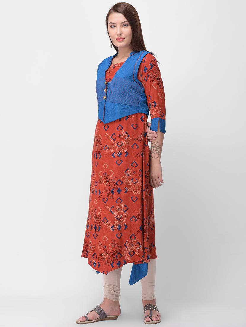 printed asymmetric layered kurta - 16972046 - Zoom Image - 2