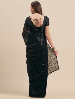 solid sequined saree with blouse - 16973720 - Standard Image - 2