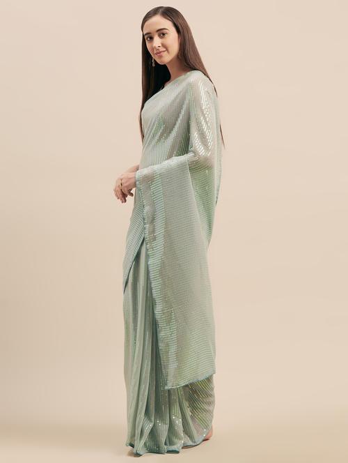 solid sequined saree with blouse - 16973723 - Very Small Image - 1