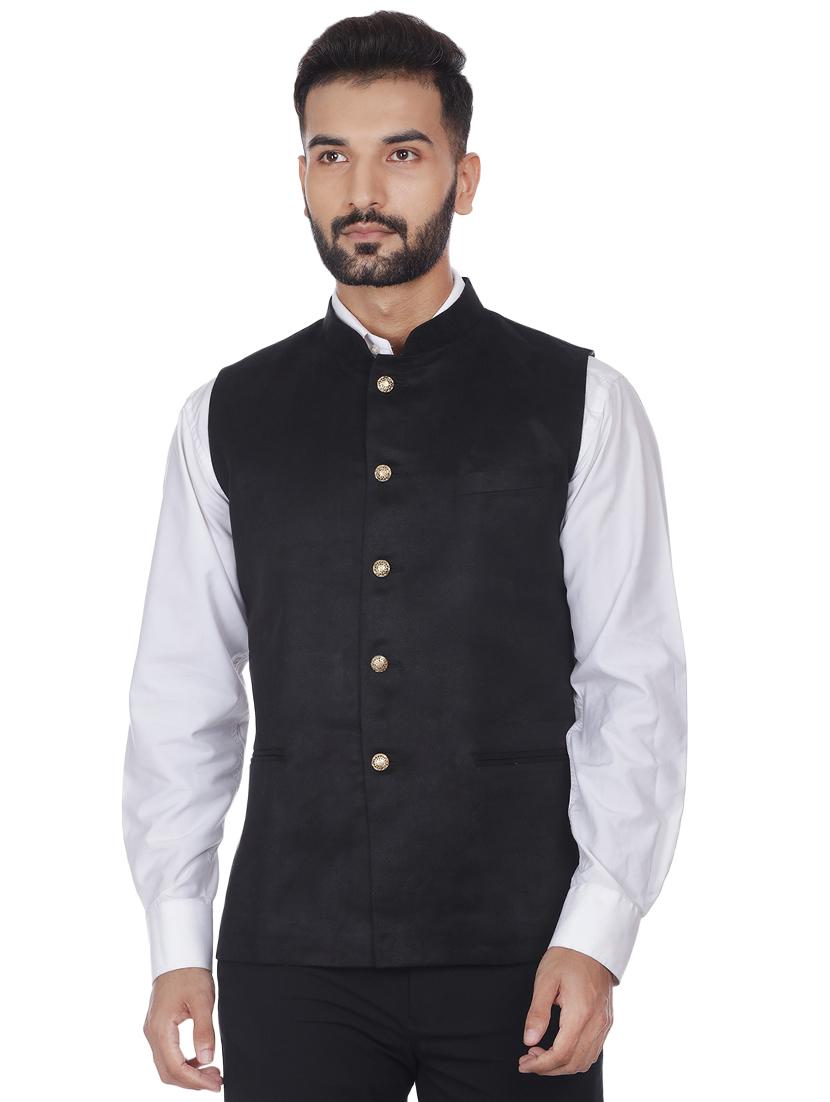 black solid velvet nehru jacket