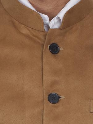 brown solid velvet nehru jacket - 16973788 - Standard Image - 5