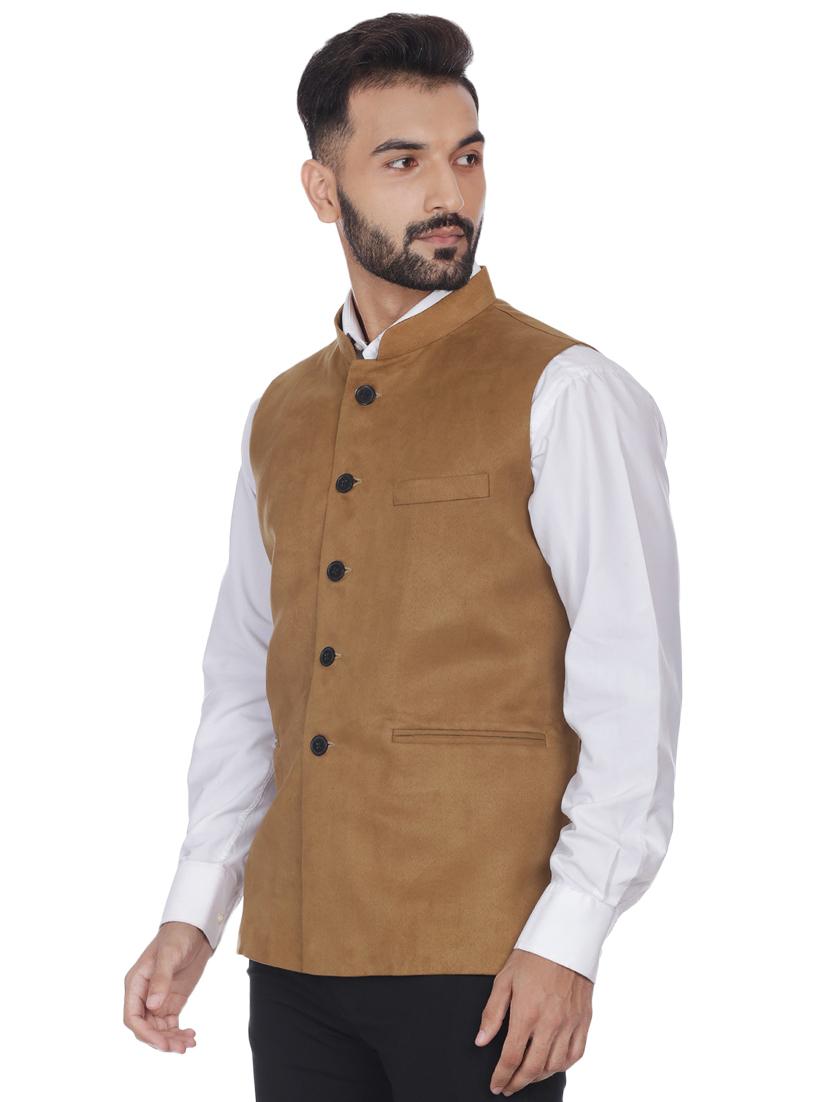 brown solid velvet nehru jacket - 16973788 - Zoom Image - 2