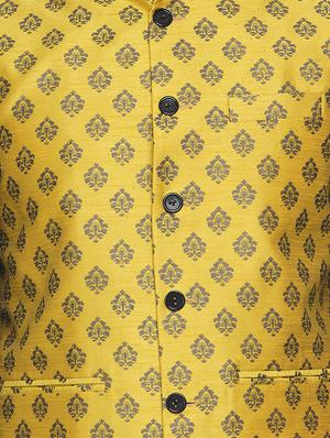 yellow printed silk nehru jacket - 16973795 - Standard Image - 5